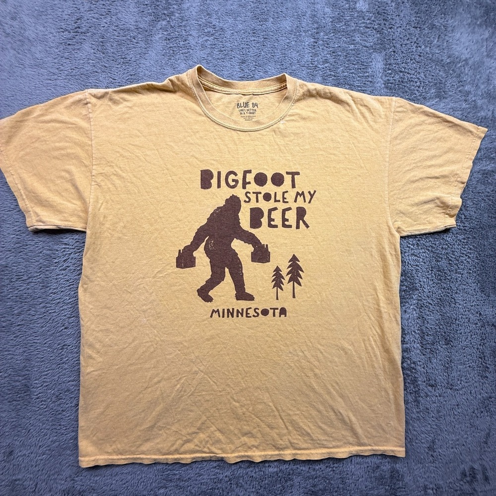 Bigfoot Stole My Beer Minnesota Tee Shirt NWOT Blue 84 Mens XL Crew Neck SS